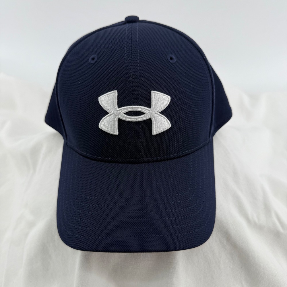 Under Armour Mens Navy‎ Blue Fitted Baseball Cap Hat L/XL Embroidered Logo